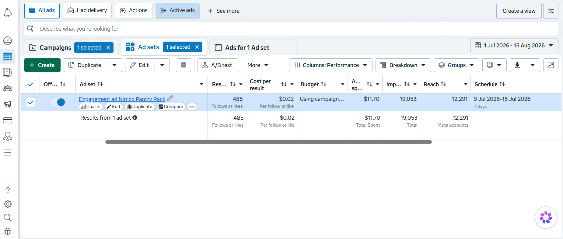 NIMCO ad-set-level setup in Meta Ads Manager