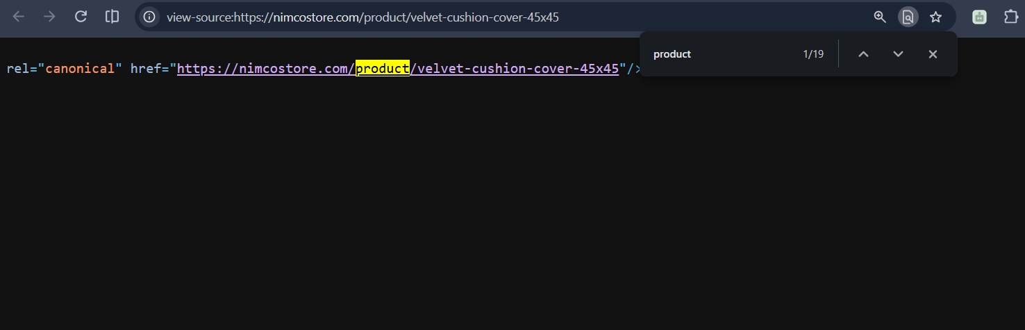 Evidence 5 — Product-page canonical in the source