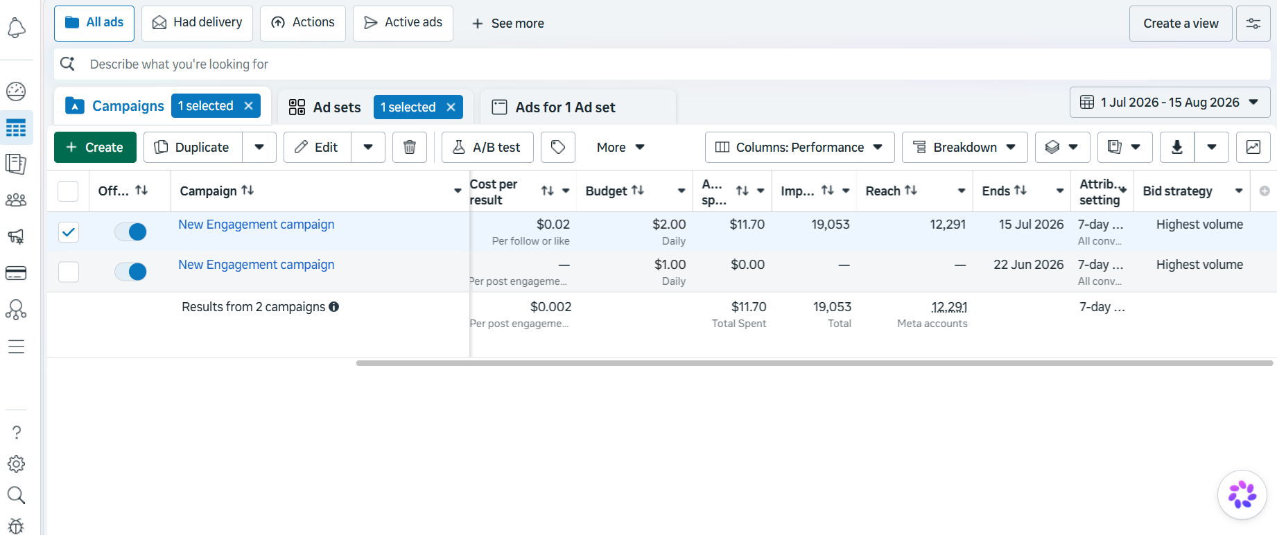 NIMCO campaign-level setup in Meta Ads Manager